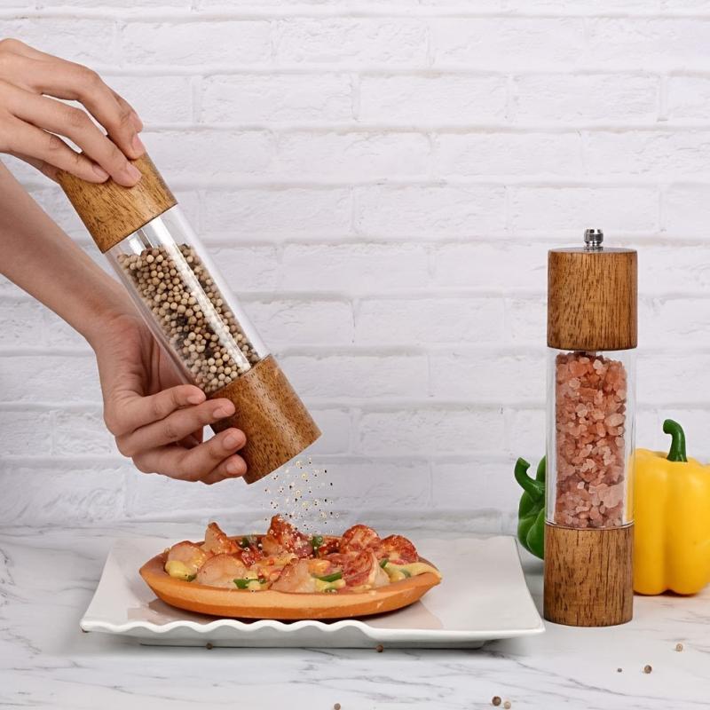 2pcs Pepper Grinder Wooden Spice Grinder Manual Pepper Mill