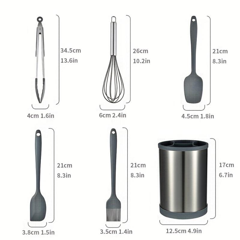 12pcs Silicone Kitchenware Set with Rotatable Storage Bucket