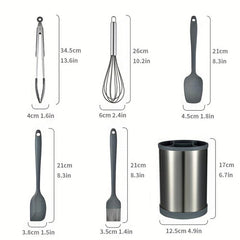 12pcs Silicone Kitchenware Set with Rotatable Storage Bucket