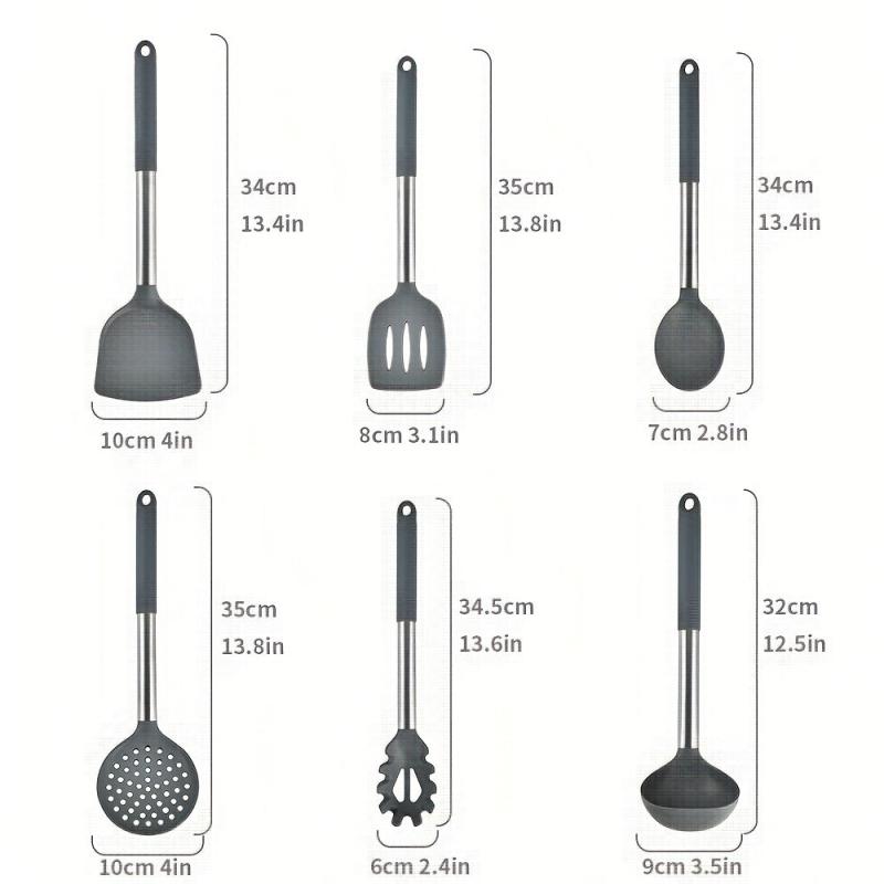 12pcs Silicone Kitchenware Set with Rotatable Storage Bucket