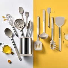 12pcs Silicone Kitchenware Set with Rotatable Storage Bucket