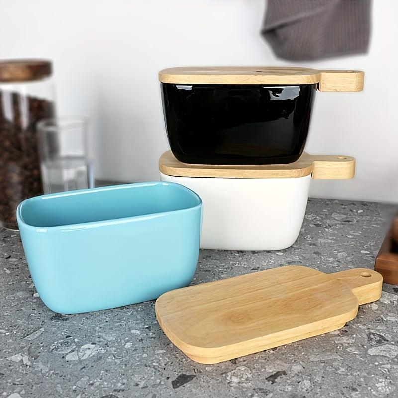 Large Ceramic Butter Box With Wooden Lid