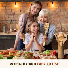 5pcs Mom Bamboo Kitchen Utensils Set Christmas Decorative Wooden Cooking Tools