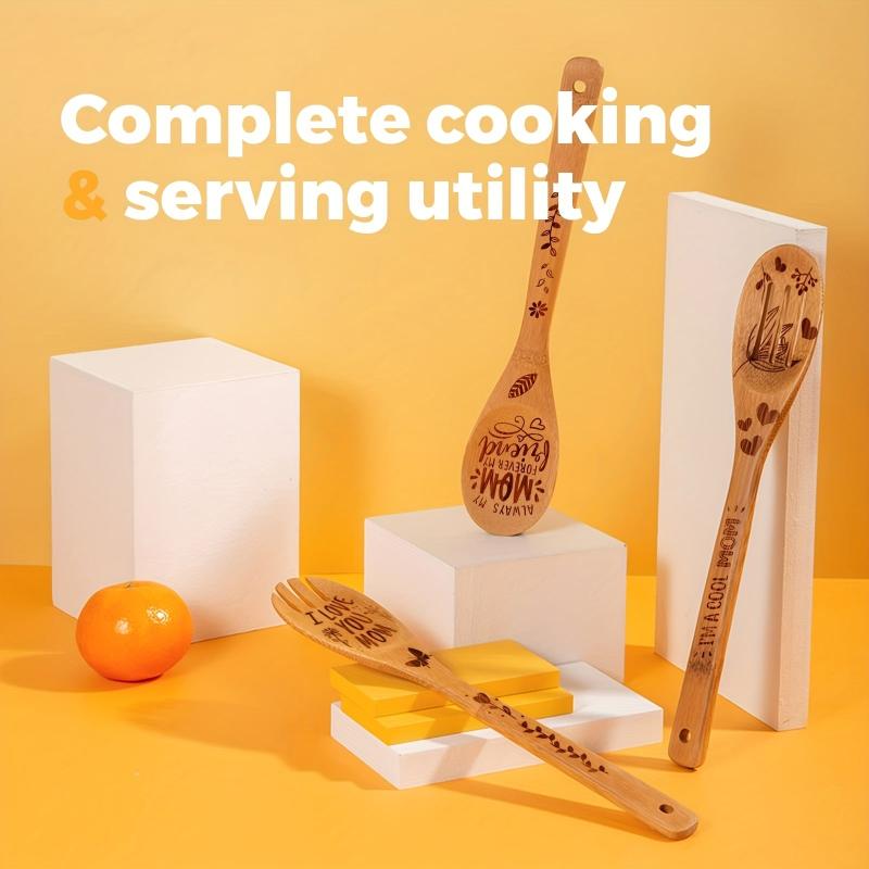 5pcs Mom Bamboo Kitchen Utensils Set Christmas Decorative Wooden Cooking Tools