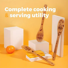 5pcs Mom Bamboo Kitchen Utensils Set Christmas Decorative Wooden Cooking Tools