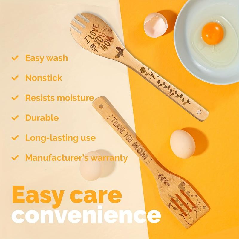 5pcs Mom Bamboo Kitchen Utensils Set Christmas Decorative Wooden Cooking Tools