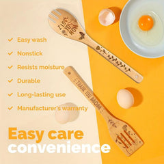 5pcs Mom Bamboo Kitchen Utensils Set Christmas Decorative Wooden Cooking Tools