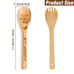 5pcs Mom Bamboo Kitchen Utensils Set Christmas Decorative Wooden Cooking Tools