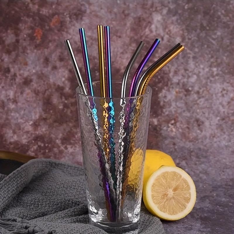 5pcs 304 Stainless Steel Straws - Reusable, Heat Resistant with Cleaning Brush