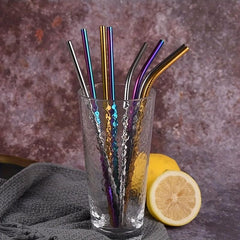 5pcs 304 Stainless Steel Straws - Reusable, Heat Resistant with Cleaning Brush