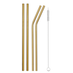 5pcs 304 Stainless Steel Straws - Reusable, Heat Resistant with Cleaning Brush