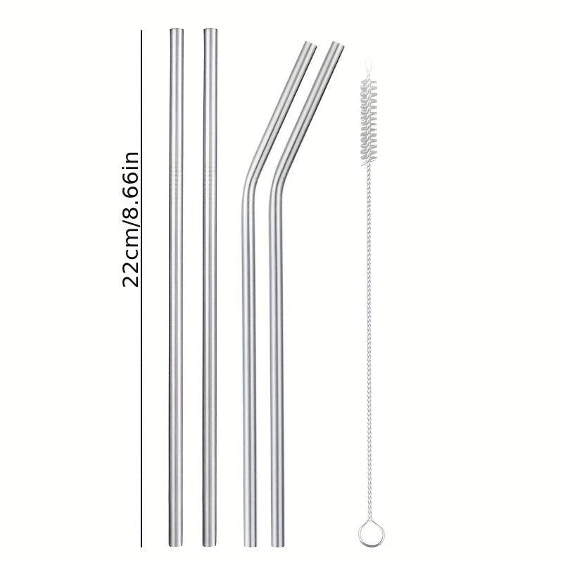 5pcs 304 Stainless Steel Straws - Reusable, Heat Resistant with Cleaning Brush