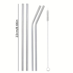 5pcs 304 Stainless Steel Straws - Reusable, Heat Resistant with Cleaning Brush