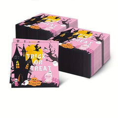 Halloween Party Pink Dinnerware Set Paper Plates Napkins Cups Table Cloth