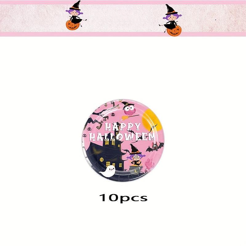 Halloween Party Pink Dinnerware Set Paper Plates Napkins Cups Table Cloth