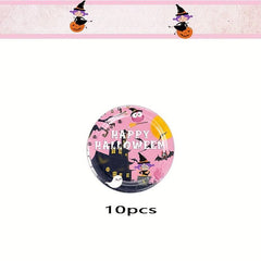 Halloween Party Pink Dinnerware Set Paper Plates Napkins Cups Table Cloth