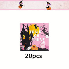 Halloween Party Pink Dinnerware Set Paper Plates Napkins Cups Table Cloth