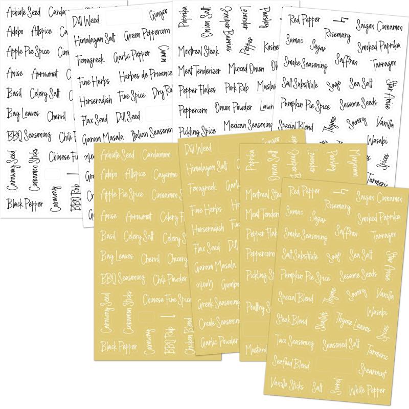 8pcs Spice Jar Labels Waterproof Pre printed Clear Stickers