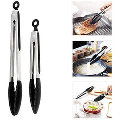 2pcs Silicone Tongs for Cooking Stainless Steel BBQ Grilling Locking Food Tongs