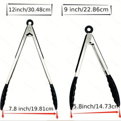 2pcs Silicone Tongs for Cooking Stainless Steel BBQ Grilling Locking Food Tongs