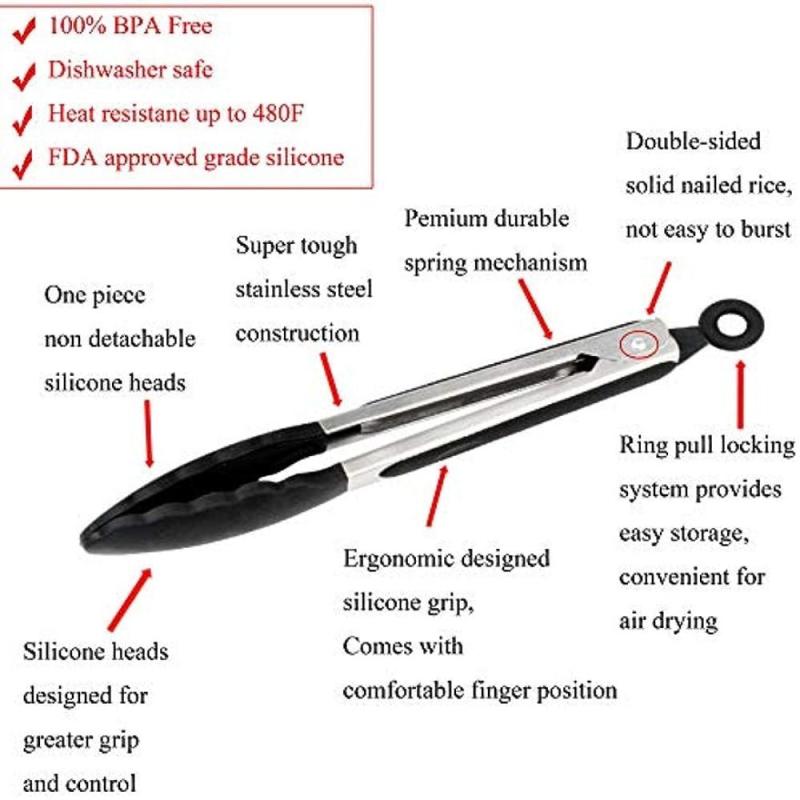 2pcs Silicone Tongs for Cooking Stainless Steel BBQ Grilling Locking Food Tongs