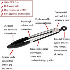 2pcs Silicone Tongs for Cooking Stainless Steel BBQ Grilling Locking Food Tongs