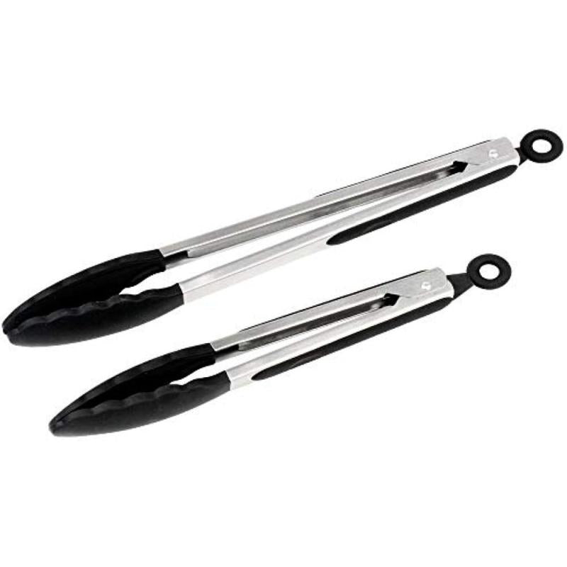 2pcs Silicone Tongs for Cooking Stainless Steel BBQ Grilling Locking Food Tongs