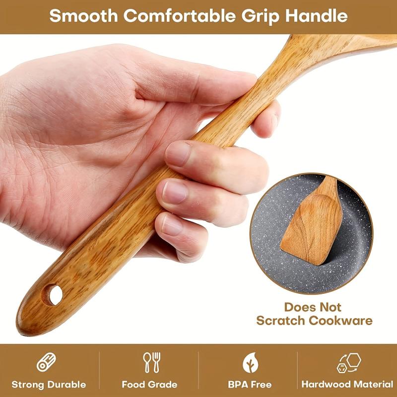 10pcs Wooden Cooking Utensils Set with Holder & Rest