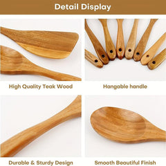 10pcs Wooden Cooking Utensils Set with Holder & Rest