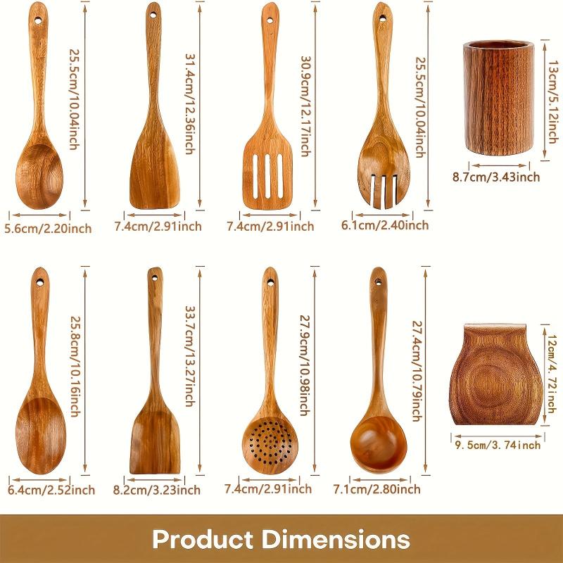 10pcs Wooden Cooking Utensils Set with Holder & Rest