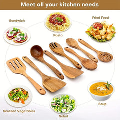 10pcs Wooden Cooking Utensils Set with Holder & Rest