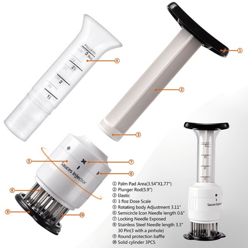 Stainless Steel Meat Tenderizer Injector Tool with Needles
