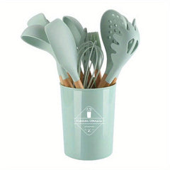 12pcs Silicone Utensil Set With Wooden Handle Modern Cookware