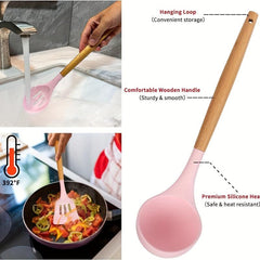 12pcs Silicone Utensil Set With Wooden Handle Modern Cookware