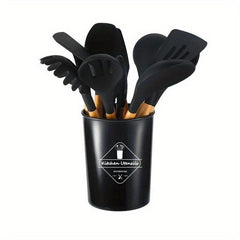 12pcs Silicone Utensil Set With Wooden Handle Modern Cookware