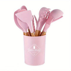 12pcs Silicone Utensil Set With Wooden Handle Modern Cookware