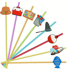 24pcs Fishing Theme Reusable Straws for Family Gatherings and Parties