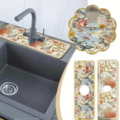 Silicone Drain Mat Beige Suction Pad Cuttable Kitchen Bathroom Washbasin