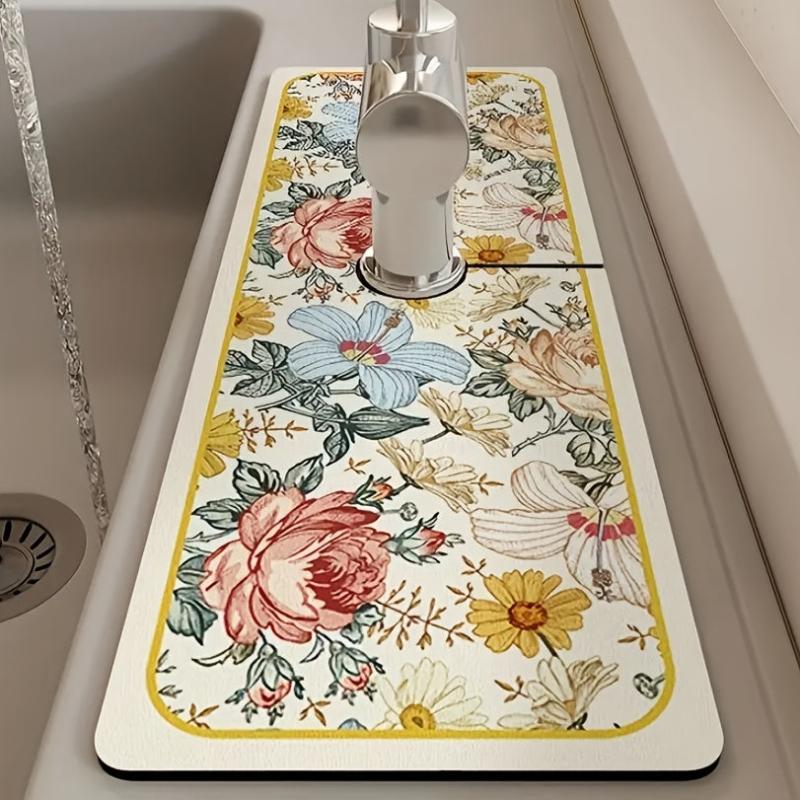 Silicone Drain Mat Beige Suction Pad Cuttable Kitchen Bathroom Washbasin