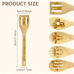 5pcs Cow Bamboo Kitchen Utensils Set Halloween Decorative Cooking Tools