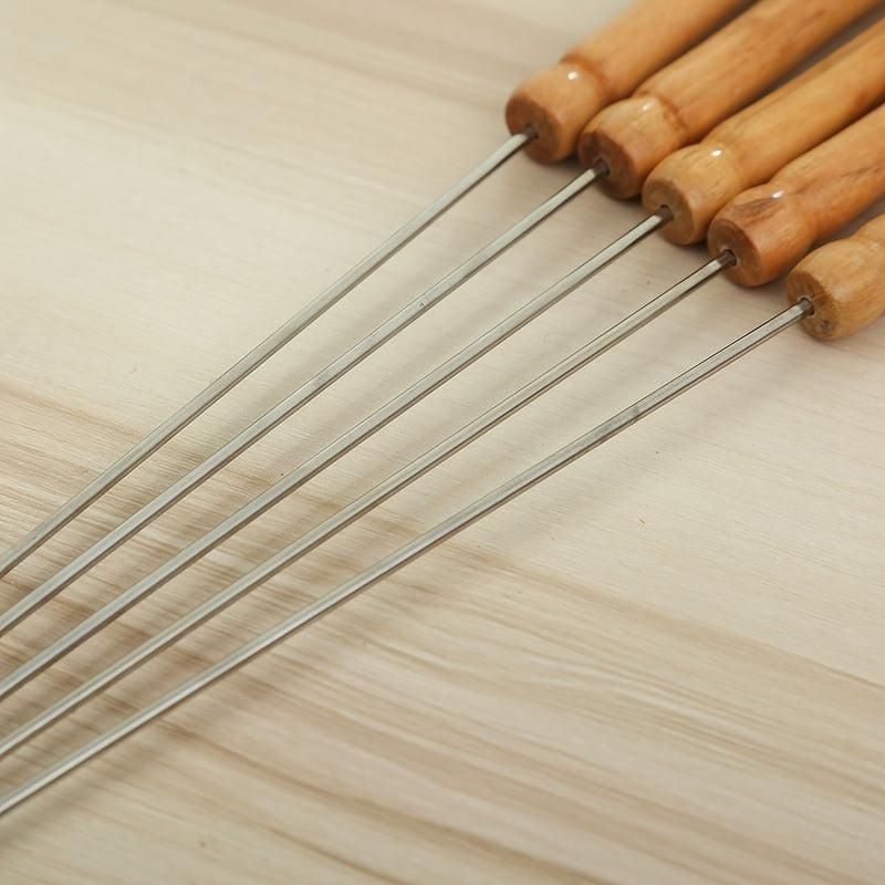 12pcs Stainless Steel Wooden Handle BBQ Stick Lamb Skewer