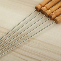 12pcs Stainless Steel Wooden Handle BBQ Stick Lamb Skewer