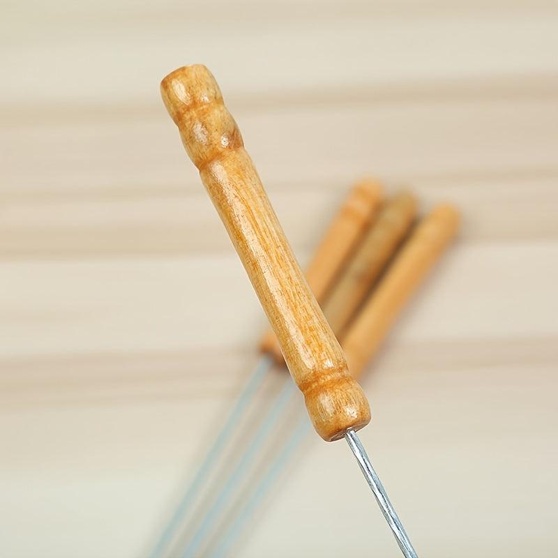 12pcs Stainless Steel Wooden Handle BBQ Stick Lamb Skewer