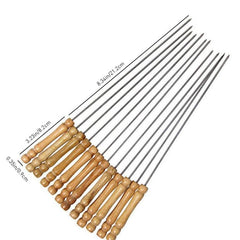 12pcs Stainless Steel Wooden Handle BBQ Stick Lamb Skewer