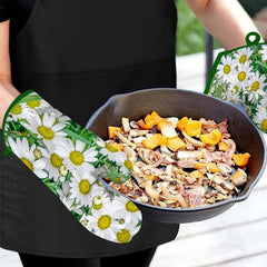 2pcs Cotton Kitchen Gloves Floral Pattern High Temperature Resistant Oven Mitts