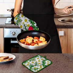 2pcs Cotton Kitchen Gloves Floral Pattern High Temperature Resistant Oven Mitts
