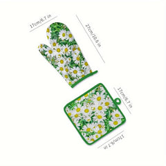 2pcs Cotton Kitchen Gloves Floral Pattern High Temperature Resistant Oven Mitts