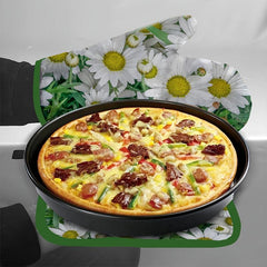 2pcs Cotton Kitchen Gloves Floral Pattern High Temperature Resistant Oven Mitts