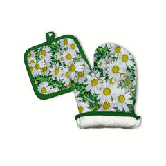 2pcs Cotton Kitchen Gloves Floral Pattern High Temperature Resistant Oven Mitts