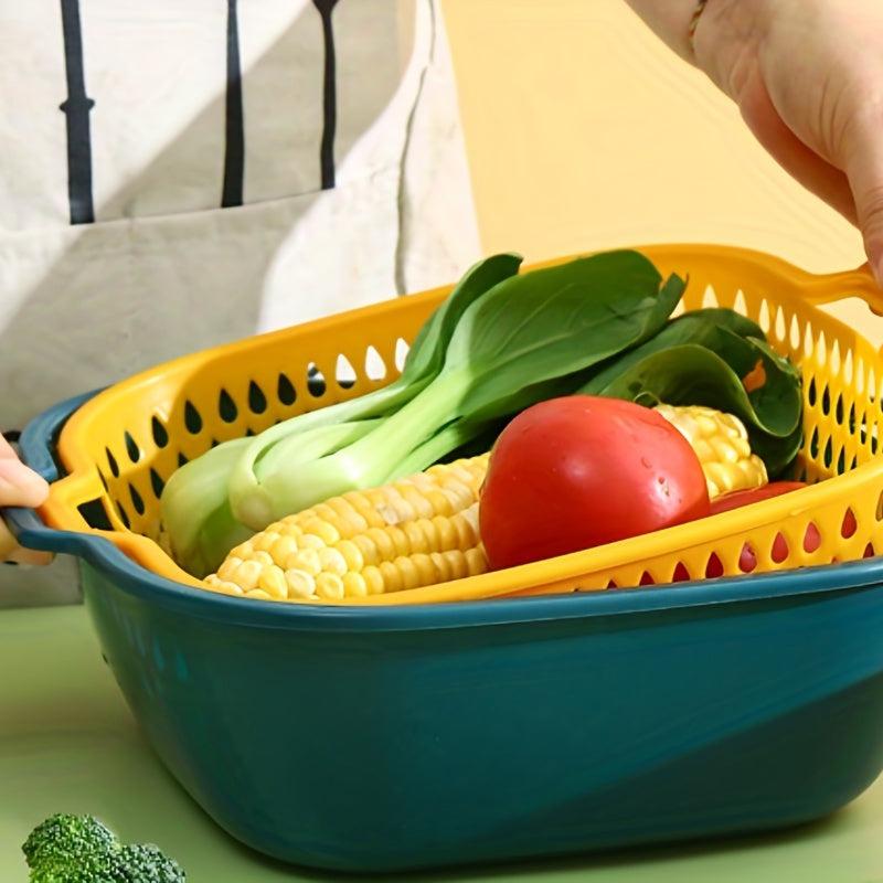6pcs Double Layer Drain Basket Colander Strainer Reusable Fruits Washing Basket